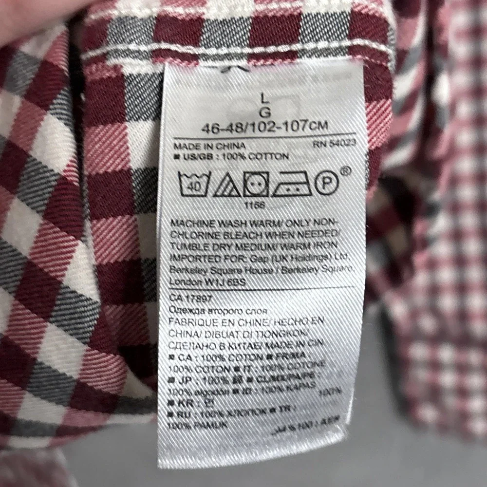 Banana Republic Shirt L Camden‎ Fit Red Gray Gingham Plaid Luxe Flannel Button